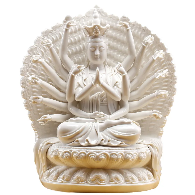 Ceramic Buddha statue Sculpture Crafts Home offering Ornament Thousand-handed Guanyin Bodhisattva statue