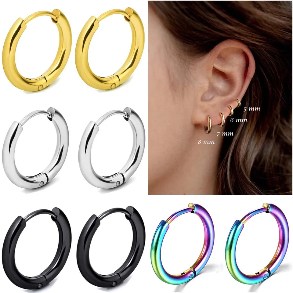 1 Paar Edelstahl-Creolen für Damen und Herren, Goldfarben, Kleine Ohrringe, Mädchenschmuck, Pendientes Mujer, Aretes, Knorpelpiercing – Detail 1