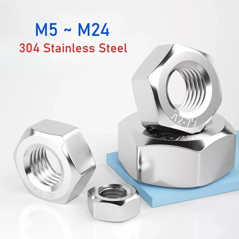 2-100pcs M5 M6 M8 M10 M12 M14 M16 M18 M20 M22 M24 304 Stainless Steel Oil-Coated Anti-Seize Hex Nuts DIN934