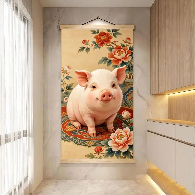 VIKAMA Chinese Zodiac Wall Art Scroll Painting Canvas New Year Decor Living Room Traditional Animal Home Gift