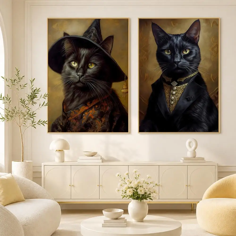 R-Renaissance Cat Portrait Poster Room Home Decoration Interior Wall Art Printing Garage Posters Gift