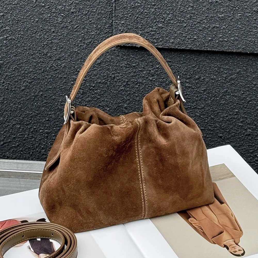 

Genuine Grade Suede Leather Women's Shoulder Crossbody Bag Luxury Designer Brand Ladies Small Handbag Cloud-Shaped Bag Cowhide