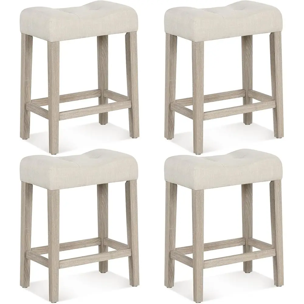 

24 Bar Stools Set of 4, Upholstered Counter Height Bar Stools with Footrest and Wood Legs, Button Tufted Back Barstools for Kitc