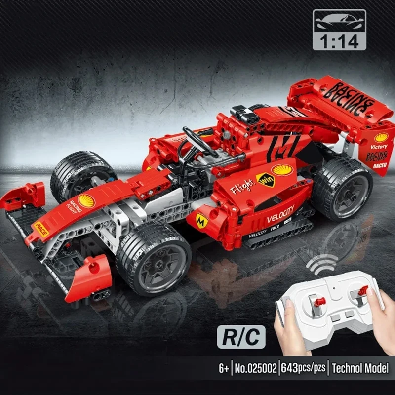 XMORK 025002 MOC 1:14 테크니컬 F1 RC 스피드 레이싱 카, 빌딩 블록 벽돌 퍼즐 장난감, 어린이용 크리스마스 선물, 643 개