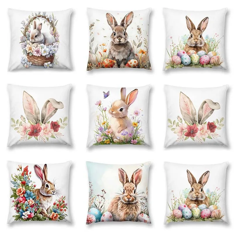 Easter Bunny Eggs throw pillow covers with digital printing of short plush fabric Car-shaped sofa cushion for office Home decor