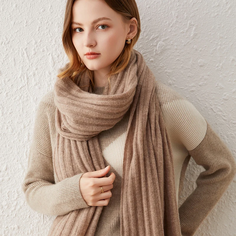 

FRSEUCAG NEW Вязаный женский шарф из 100% кашемира, осенне-зимний женский длинный кашемировый шарф, удобный и мягкий,