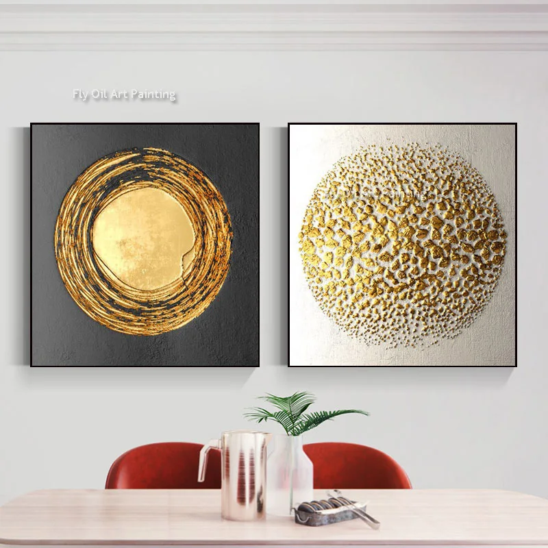 Handpainted Modern Abstract Circular Geometry Gold  Art Picture Oil Painting Wall For Living Room Home Decor Canvas Painting