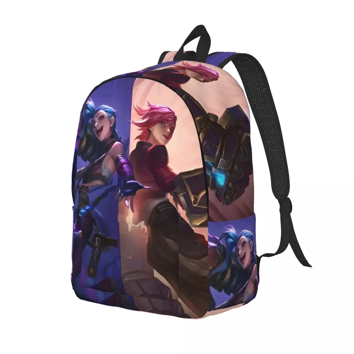 Vi Jinx LOL Anime Teenage Backpack Durable Student Hiking Travel Arcane Game Daypack for Men Women College Shoulder Bag