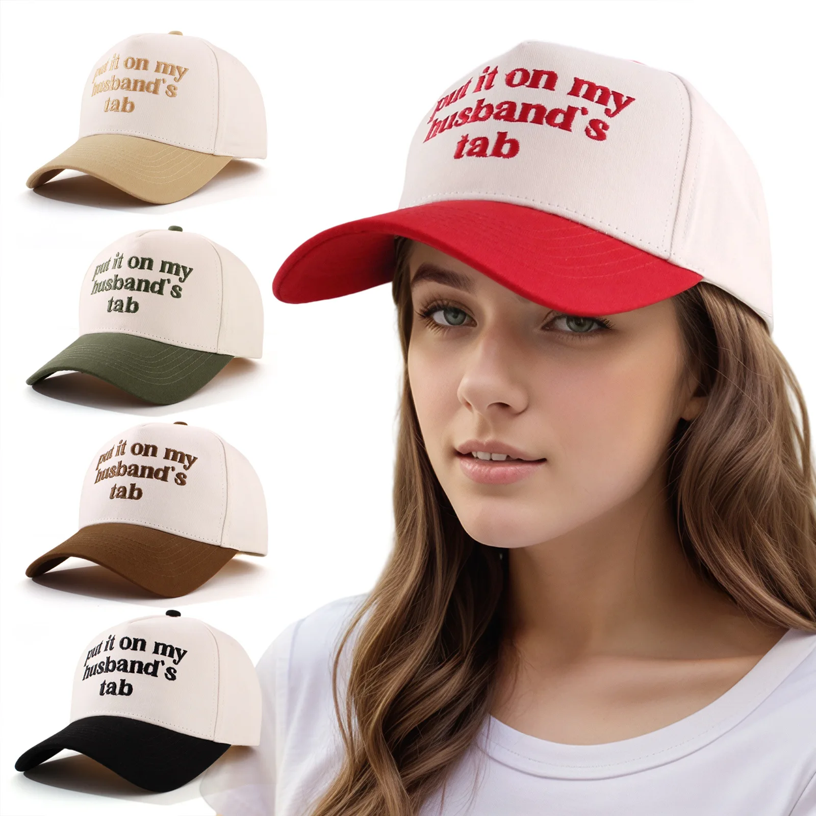

Женская вышитая шляпа дальнобойщика «Put It On My Husband's Tab», модная бейсболка Streetwear, модная уличная защита от солнца