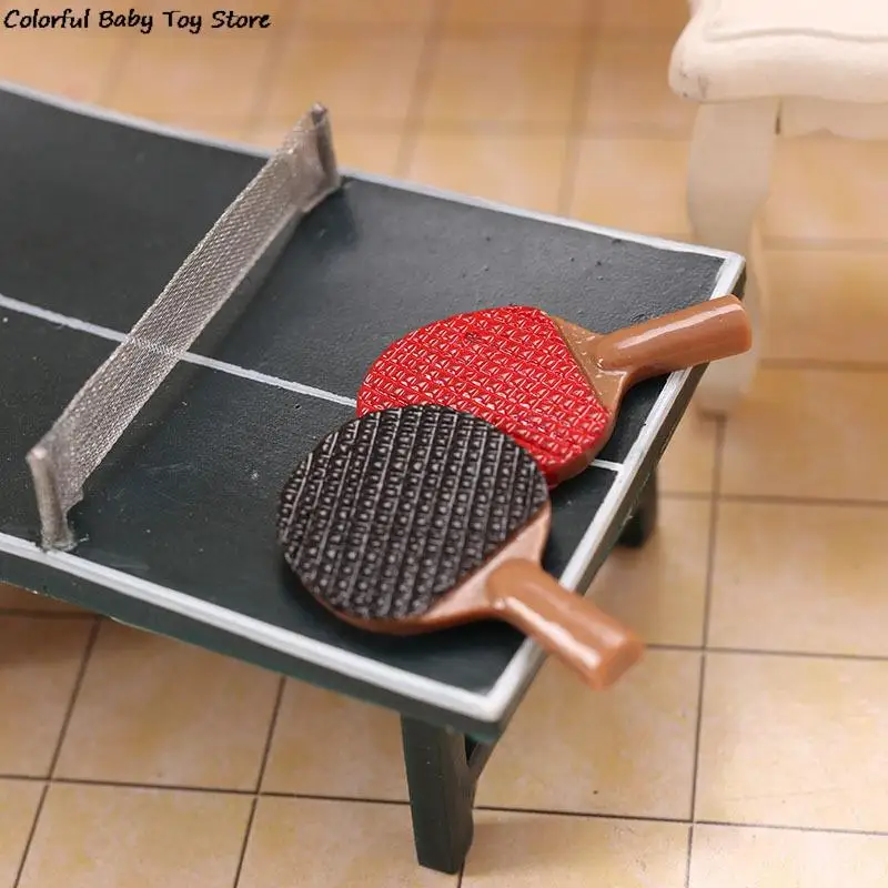 Raqueta de tenis de mesa de simulación en miniatura, accesorios de bricolaje, muebles de casa de muñecas, juguetes, 1 Juego