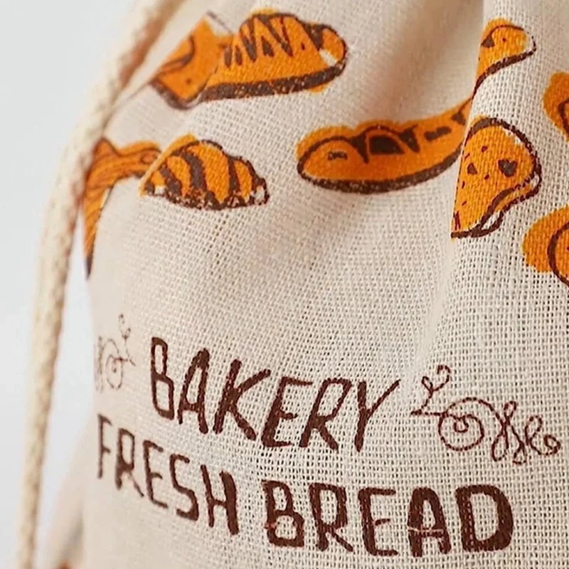 A74E-Bread Bag Borsa portaoggetti riutilizzabile in cotone con coulisse Borsa portaoggetti da cucina ecologica fresca per pane fatto in casa