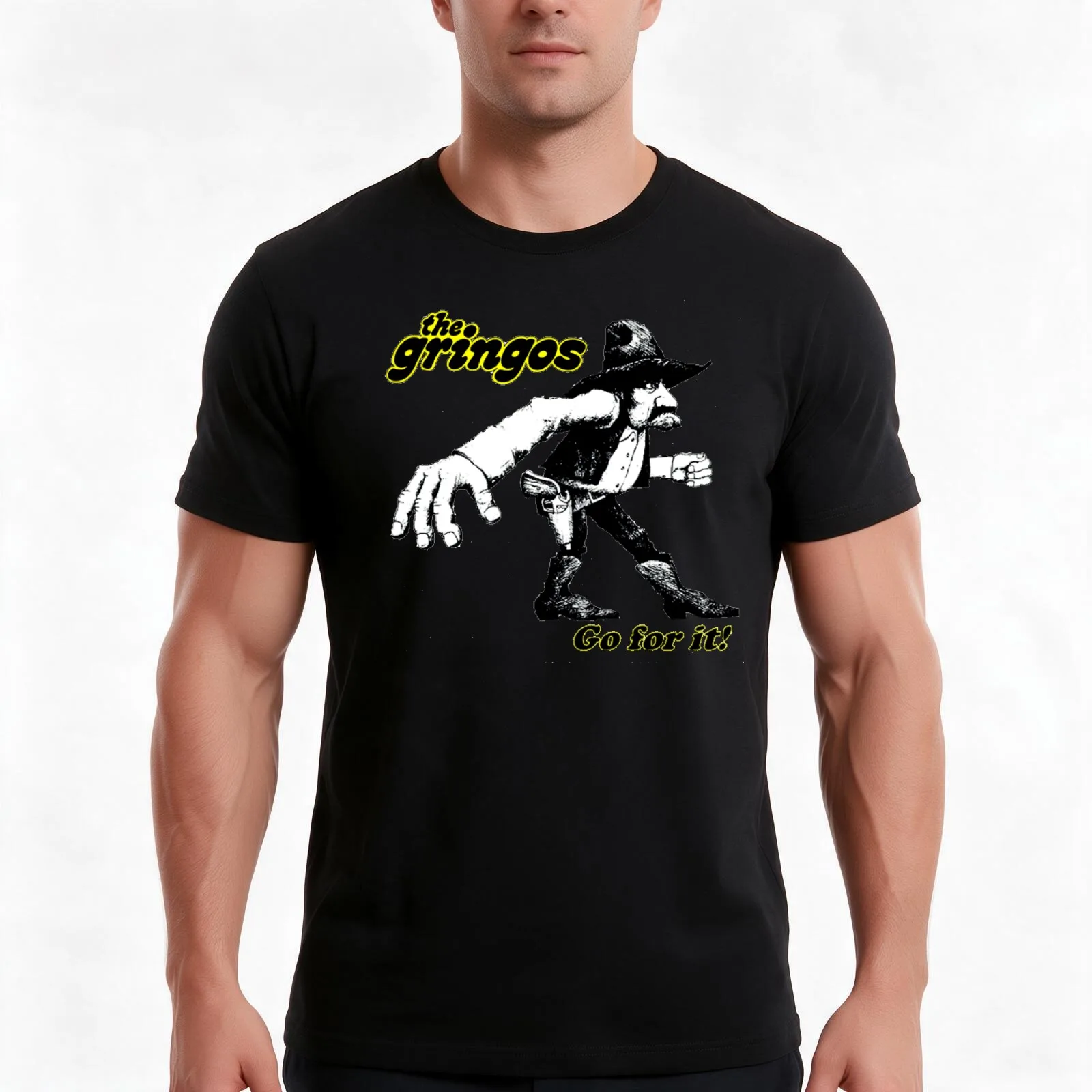 The Gringos Gun fighter..Go for it! T-Shirt, Summer Casual Cotton Tee, Oversized Streetwear Tops, Vintage Graphic Print