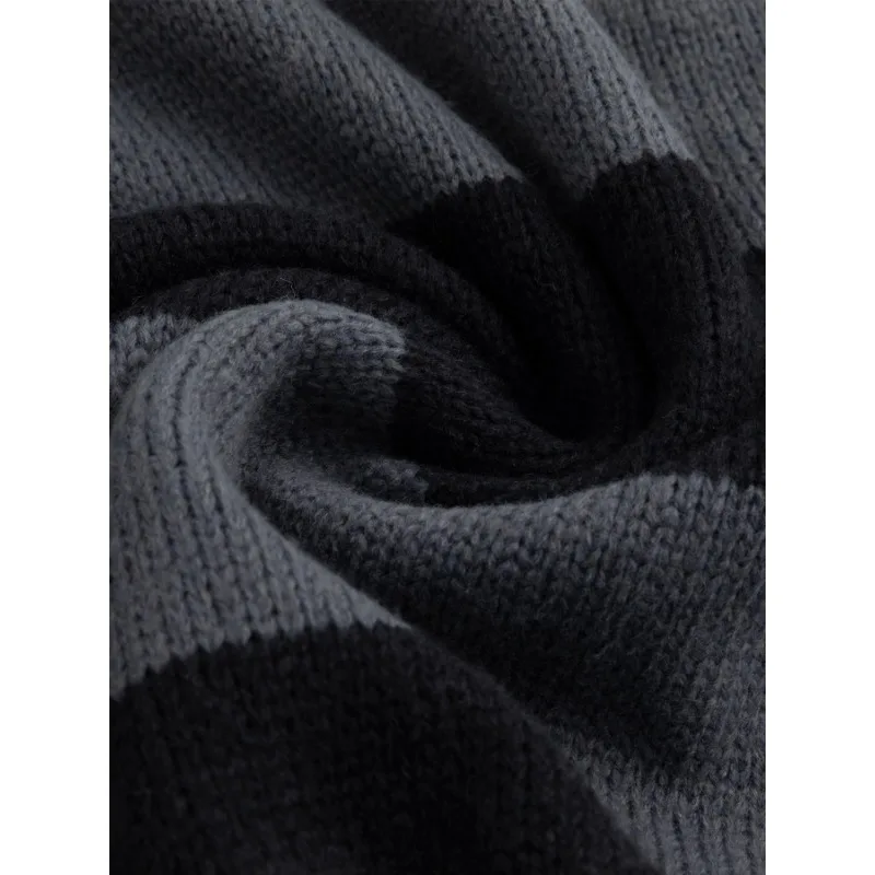 الخريف والشتاء الرجال مخطط مقنعين سترة أزياء عارضة زر التباين سميكة سترة أعلى