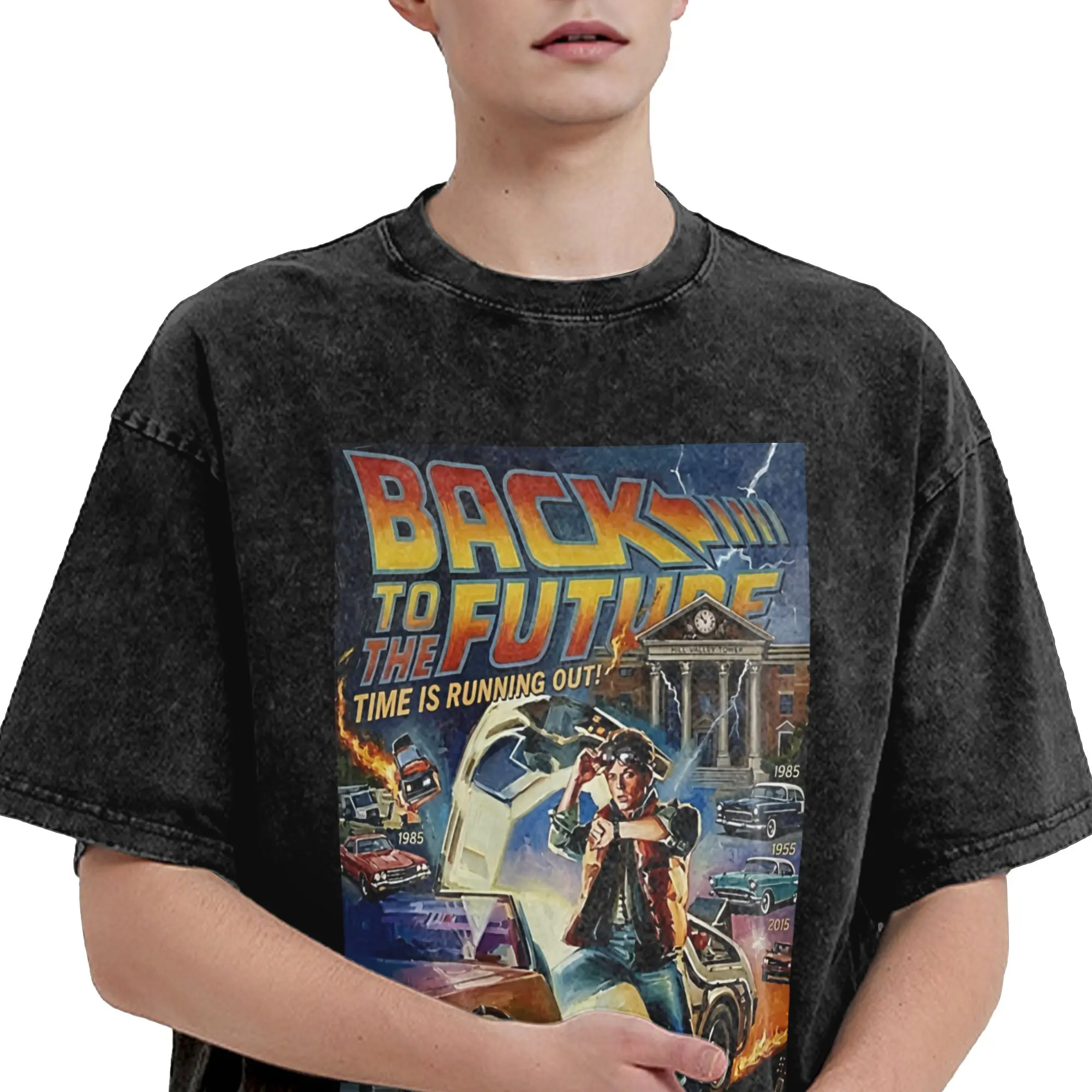 Outatime  Marty McFly & Back to the Future Merch Washed T Shirt Men Women Streetwear Hip Hop T-Shirt Graphic  Tees Tops
