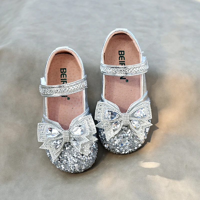 

Spring Shining Crystal Baby Girls Casual Shoes Rhinestones Sequins Sweet Bow Kids Performance Shoes Party Gift Kids Flat Shoes