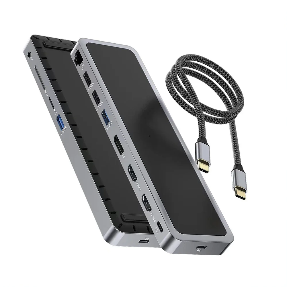 

12 In 1 USB-C Docking Station Triple Monitor With USB 3.0 VGA RJ45 SD/TF Card Reader PD Charging USB HUB Adapter