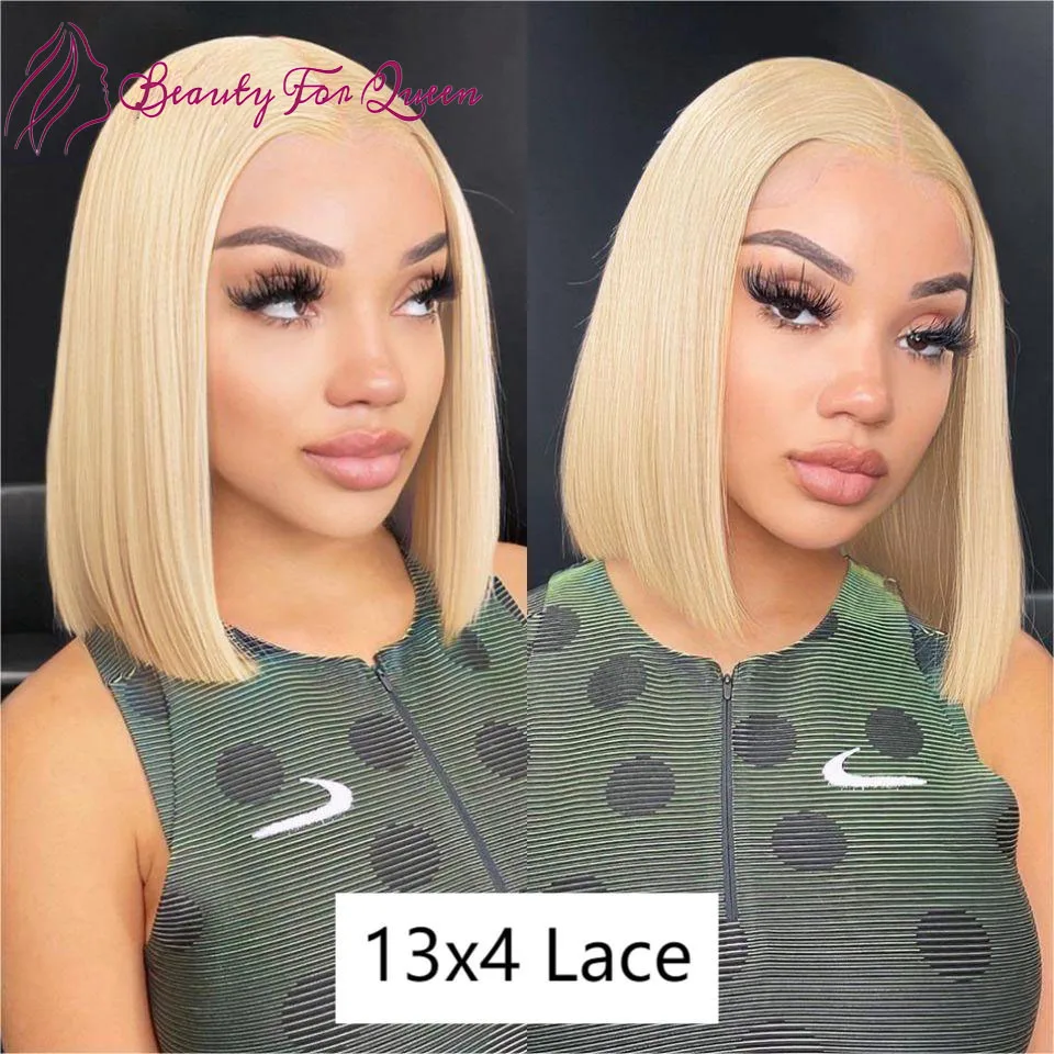 

High Quality Brazilian Colored Human Hair Wig Transparent HD Lace Frontal Wigs 613 Straight Short Bob 200 Density For Women
