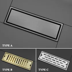 Brushed Rose Gold Floor Drain SUS304 Floor Conceal Drain 30CM/60CM Long Drainage Channel Drain for Hotel Bathroom Kitchen Floor