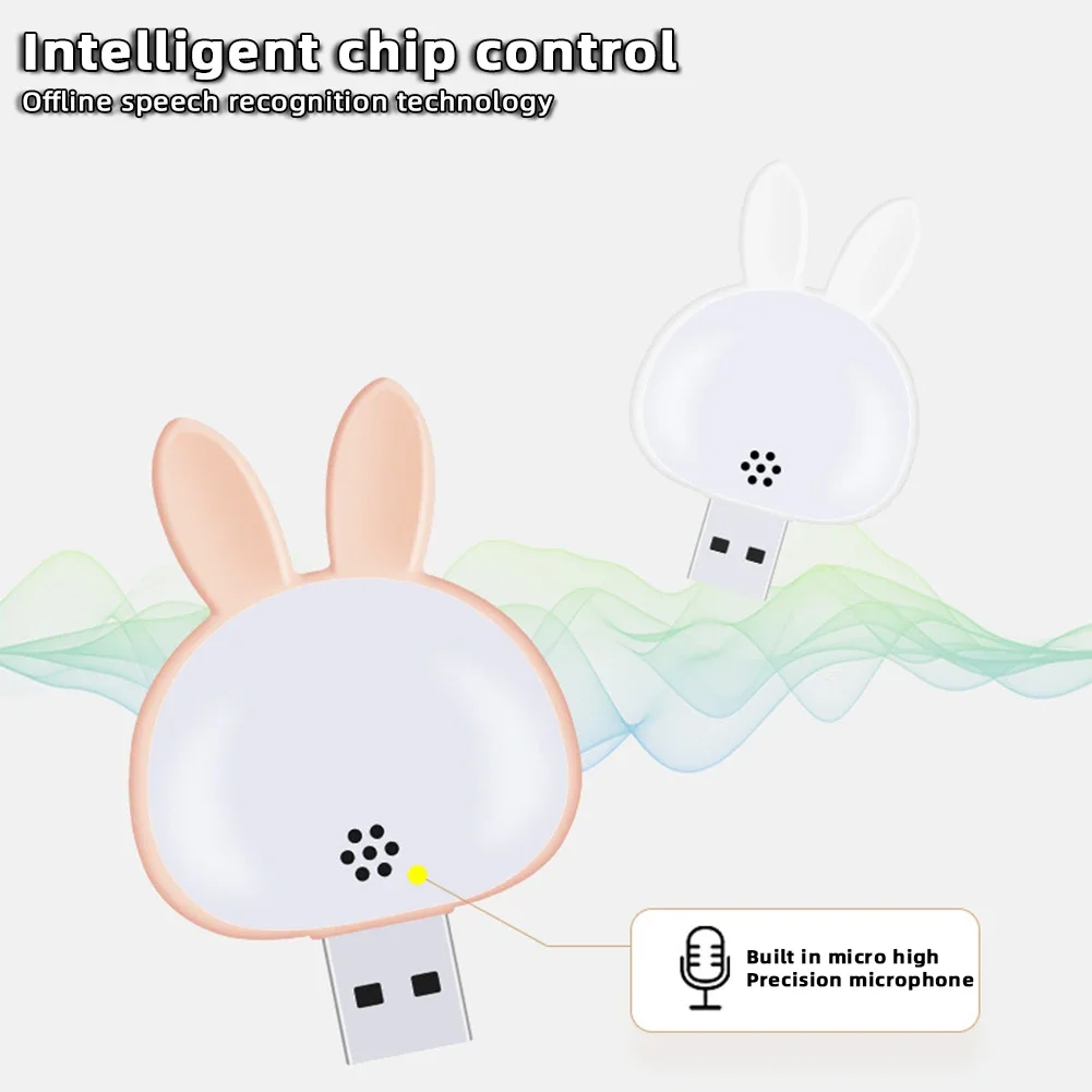 Smart Voice Night Light USB Plug-in Bunny Table Lamp 3 Color Switching Night Lamp Desktop Lights For Baby Bedside Bedroom