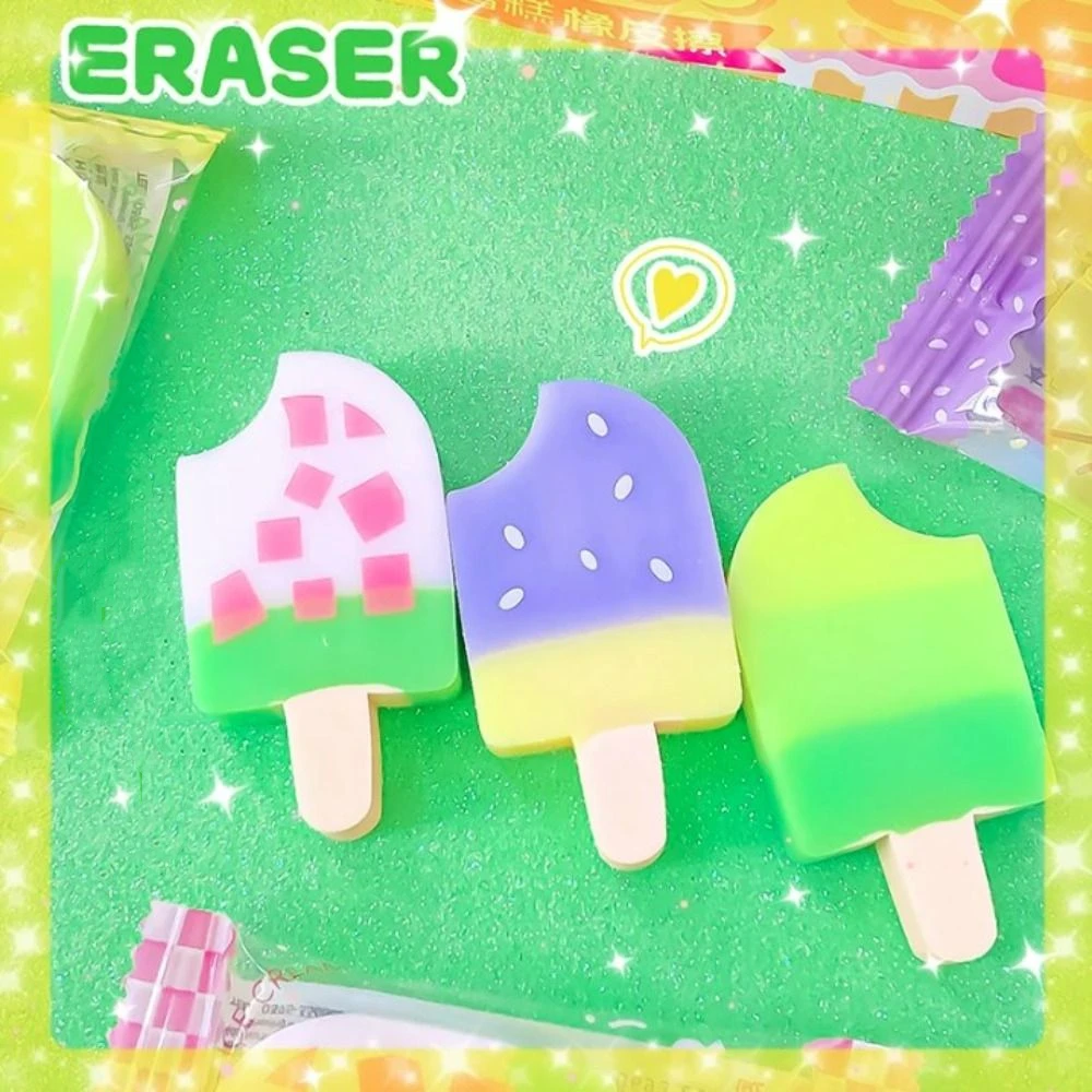 New Design Cute Ice Cream Eraser Creative Novelty Popsicle Pencil Rubber Kawaii Lovely Wiping Eraser School Office