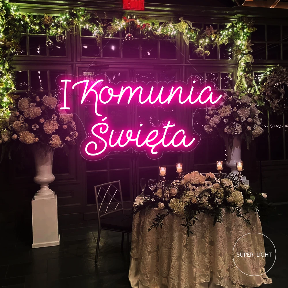 Imagem -04 - Primeira Comunhão Sagrada Sinal de Neon para Casamento Decoração de Festa de Aniversário Sinais de Luz Personalizados Led Flex Polonês a