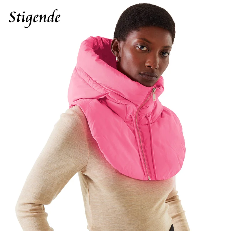 Stigende Turtleneck Crop Hooded Puffer Vest Jacket Women Sleeveless Cowl Neck Zippper Drawstring Cotton Padded Short Tank Top