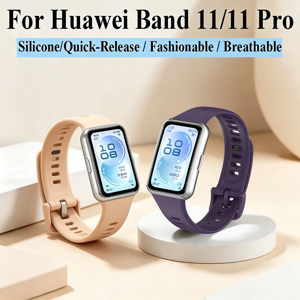 Sweatproof Silicone Watch Strap for Huawei Band 11 /11 Pro, Quick Release Adjustable Fitness Wristband Outdoor Sports Bracelet
