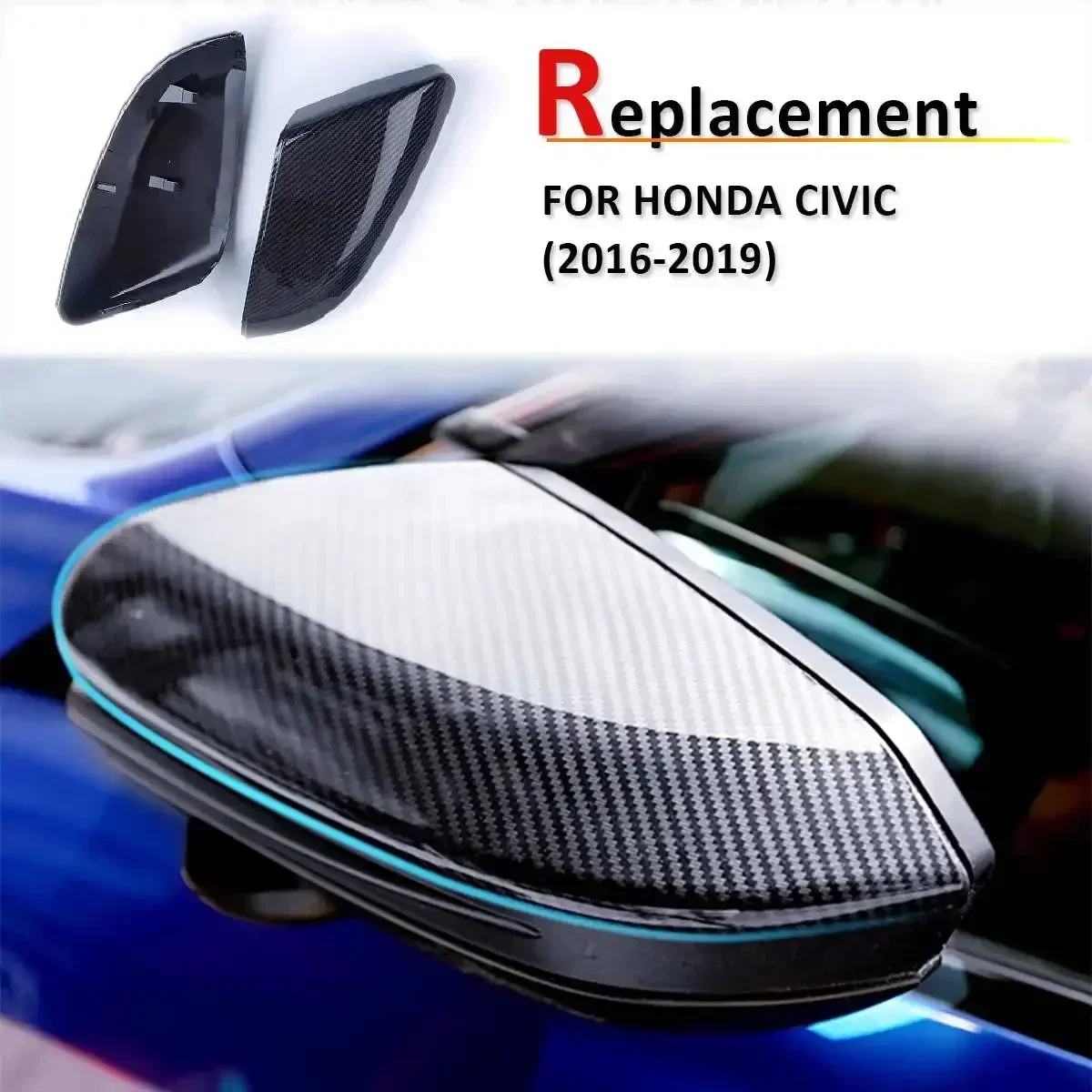 

For Honda For Civic 2016 2017 2018 Replacement Carbon Fiber Style ABS Rear View Side Door Mirror Wing Cover Rearview Body Kit