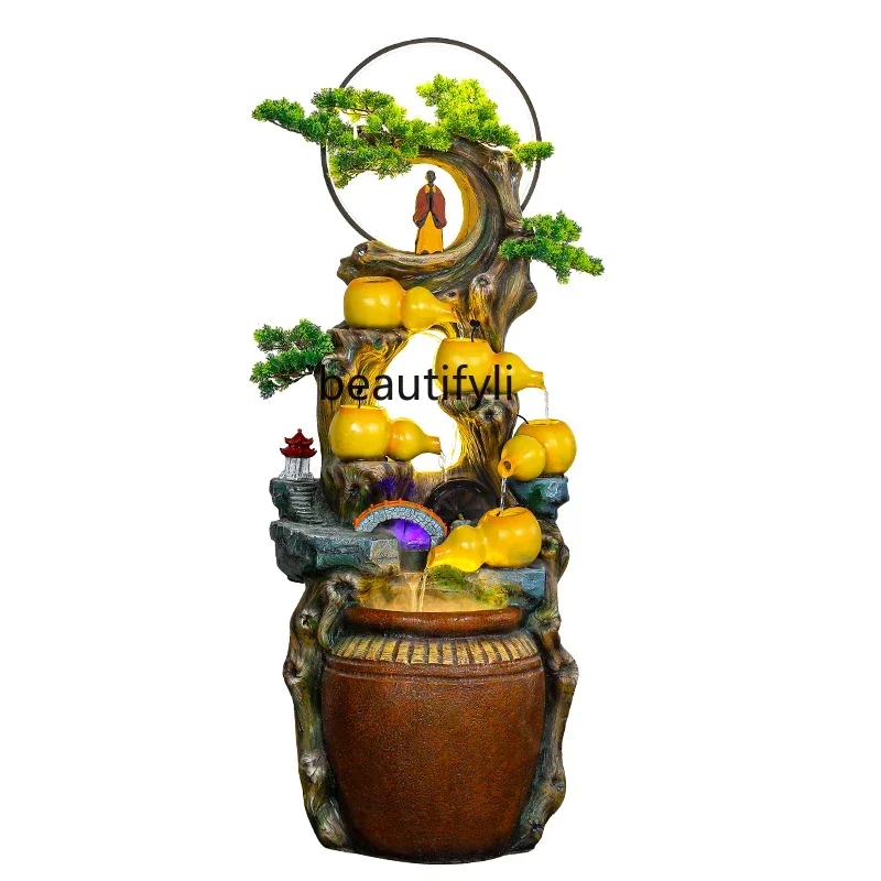 

L1New Chinese Zen flowing water fountain gourd ornament living room entrance, circulating water, floor water landscape