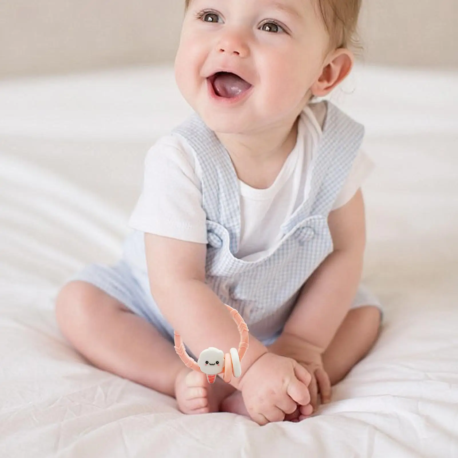 Baby Teether Toys Silicone Chewer Chew Chewing Ring With Rattle Beads For Kids Boys Toddler Home Bedroom Travel Indoor Outdoor