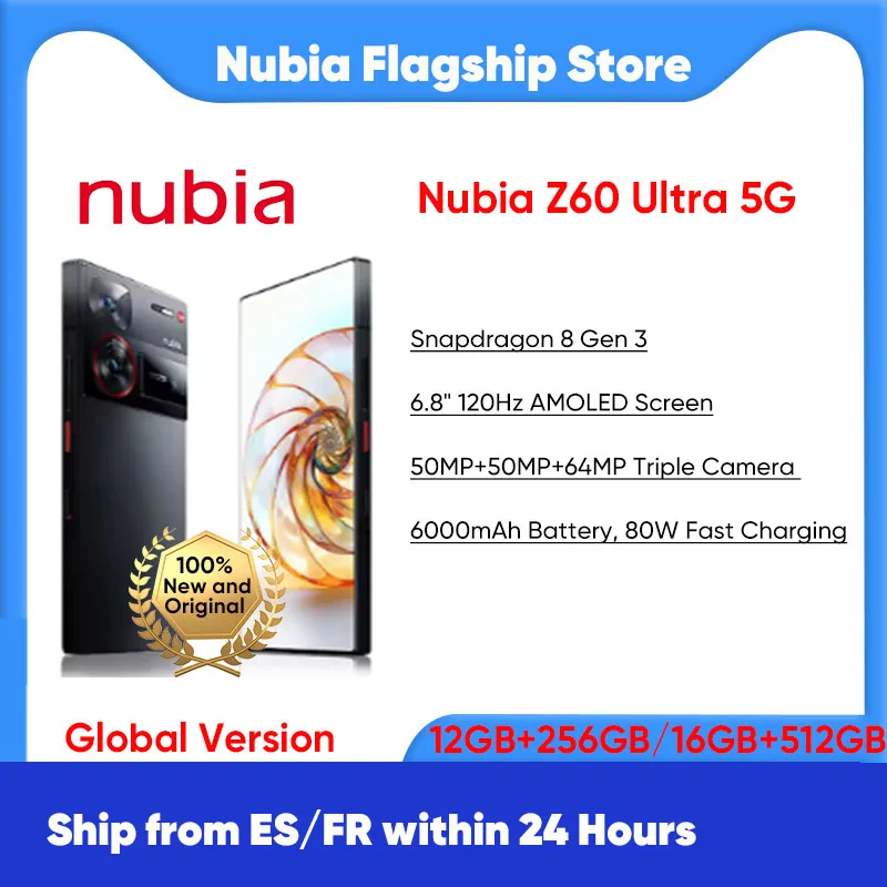 Nubia Z60 Ultra Smartphone 5G Snapdragon 8 Gen 3 12GB + 256GB/16GB + 512GB 6.8 pamięci 120Hz AMOLED ekran 80W szybkie ładowanie 64MP kamera wersja