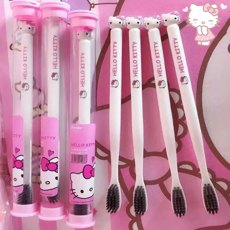 Anime Hello Kitty Toothbrush Melody Kuromi Cinnamoroll Sanrio Cartoon Student Adult Household Toothbrush Cleaning Birthday Gifts