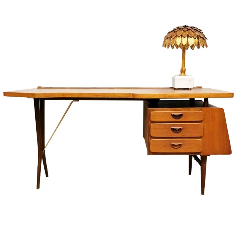 Solid wood desk Dutch medieval retro designer writing desk Nordic writing table