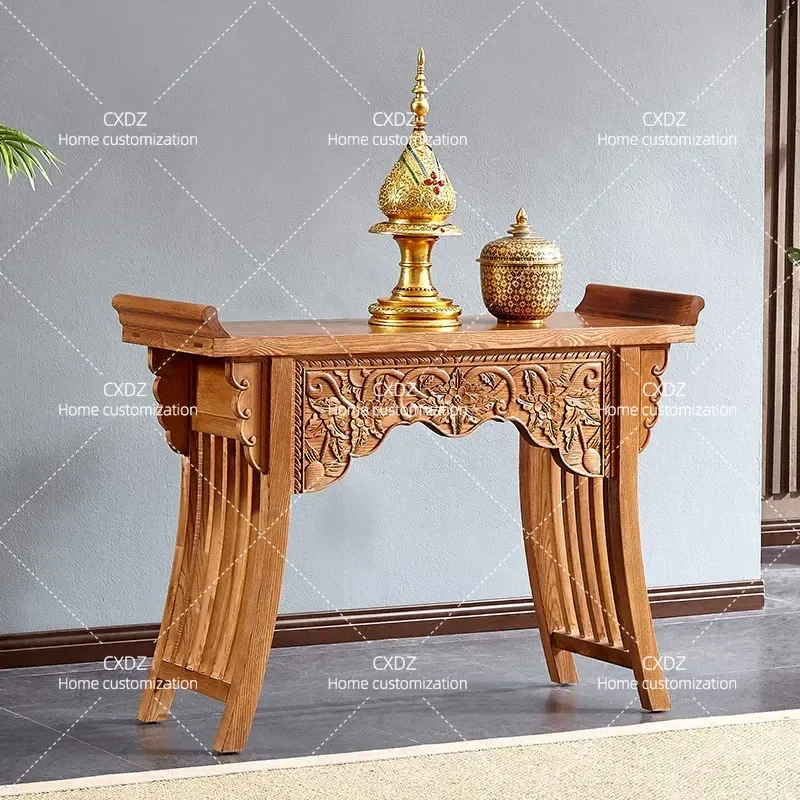 Solid Wood Carved Buddhist Table for Living Room Tea Room Porch Incense Burner Stand Chinese Style Home Decor Furniture