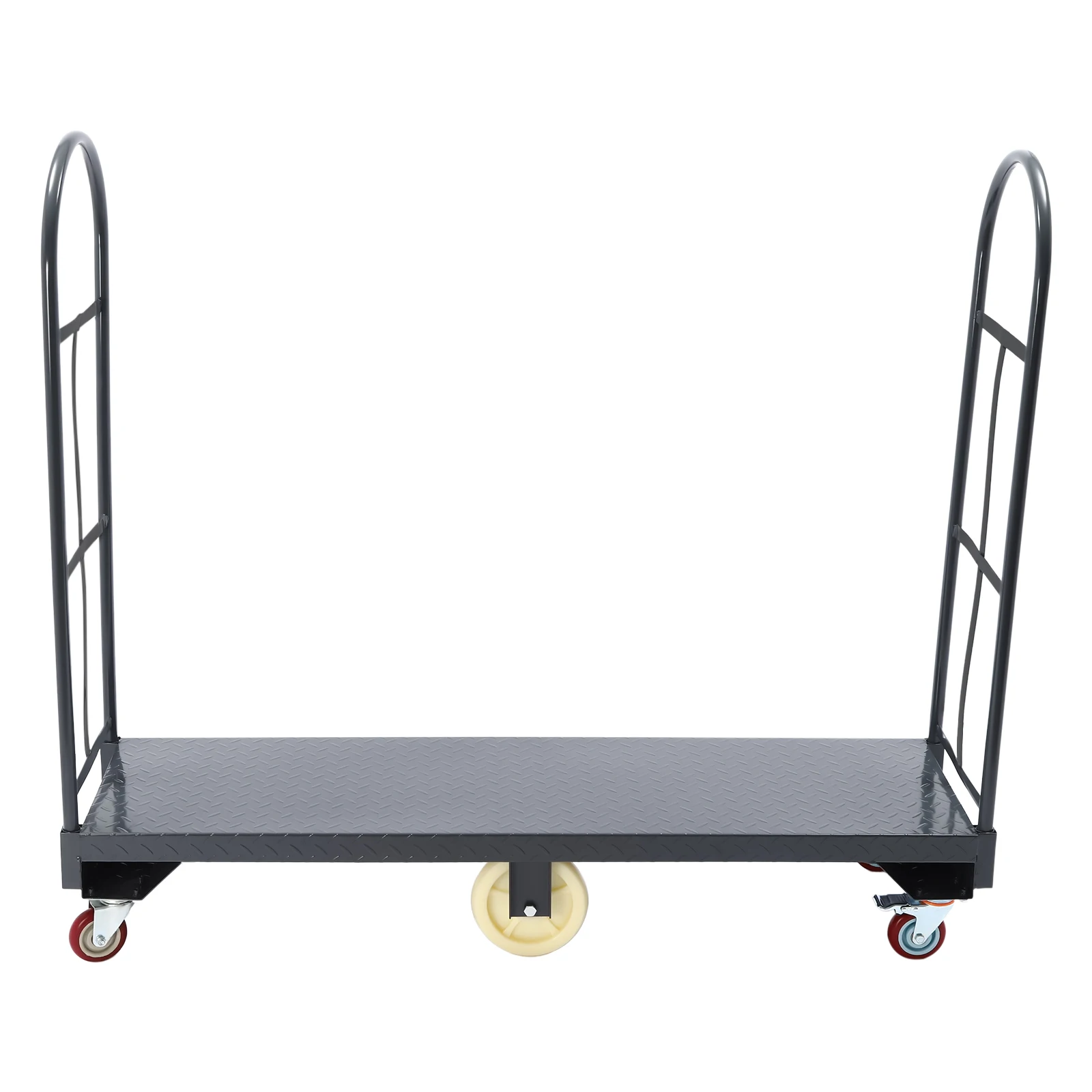 Plataforma en U Rectangular de acero Q235, 2000LBS de capacidad, camión Dolly, barco en U, con asas extraíbles, seis ruedas, color negro