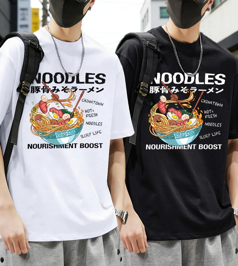 Delicious Pork Bone Lamian Noodles Print Mens Cotton Summer Casual Tops Suits High Street Simple T-Shirts Retro Fashion Clothes