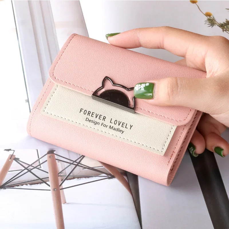 Women Wallet Small Cat Ear Cute Mini Wallet Unique Design Ladies Contrasting Metal Buckle Small Coin Purse Portable Purse New