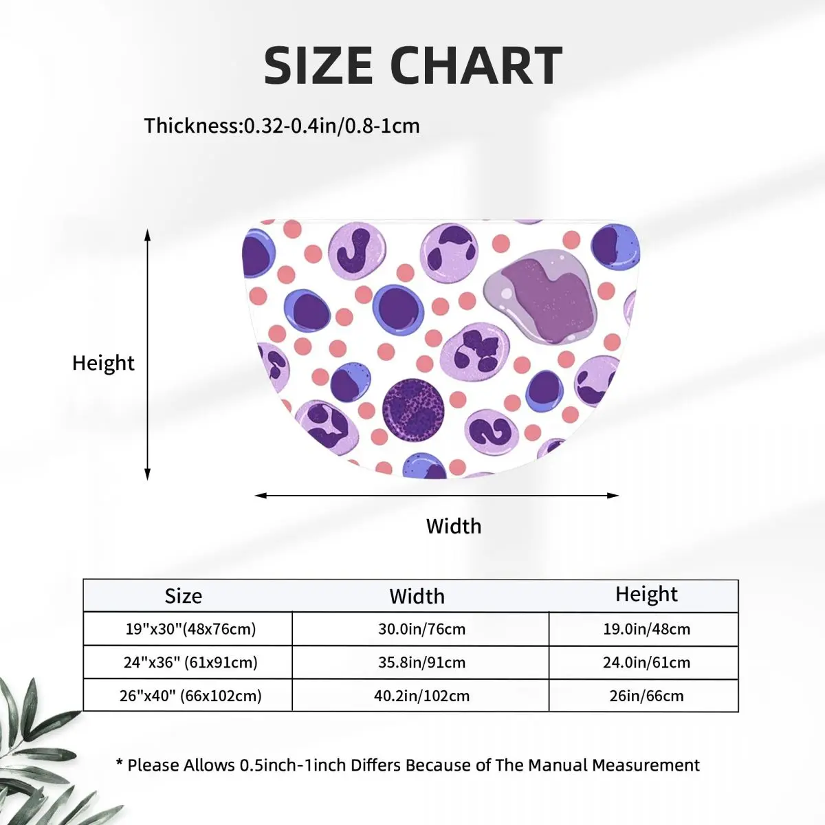 Large White Blood Cell Pattern Soft Flannel Half Round Doormat Non Slip Bathroom Mat Absorbent Floor Carpet for Living Room