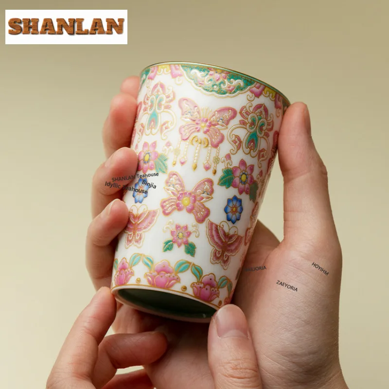 140ml Butterfly Roosting Beside Flowers Cola Mug Bubble Teacup Cold Hot Water Jug Hand Warmer Office Water Cup Cha Craft Gifts