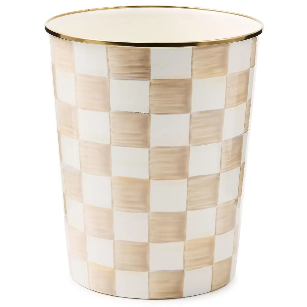 

Decorative Bedroom Trash Can or Bathroom Trash Can, Brown-and-White Mocha Check