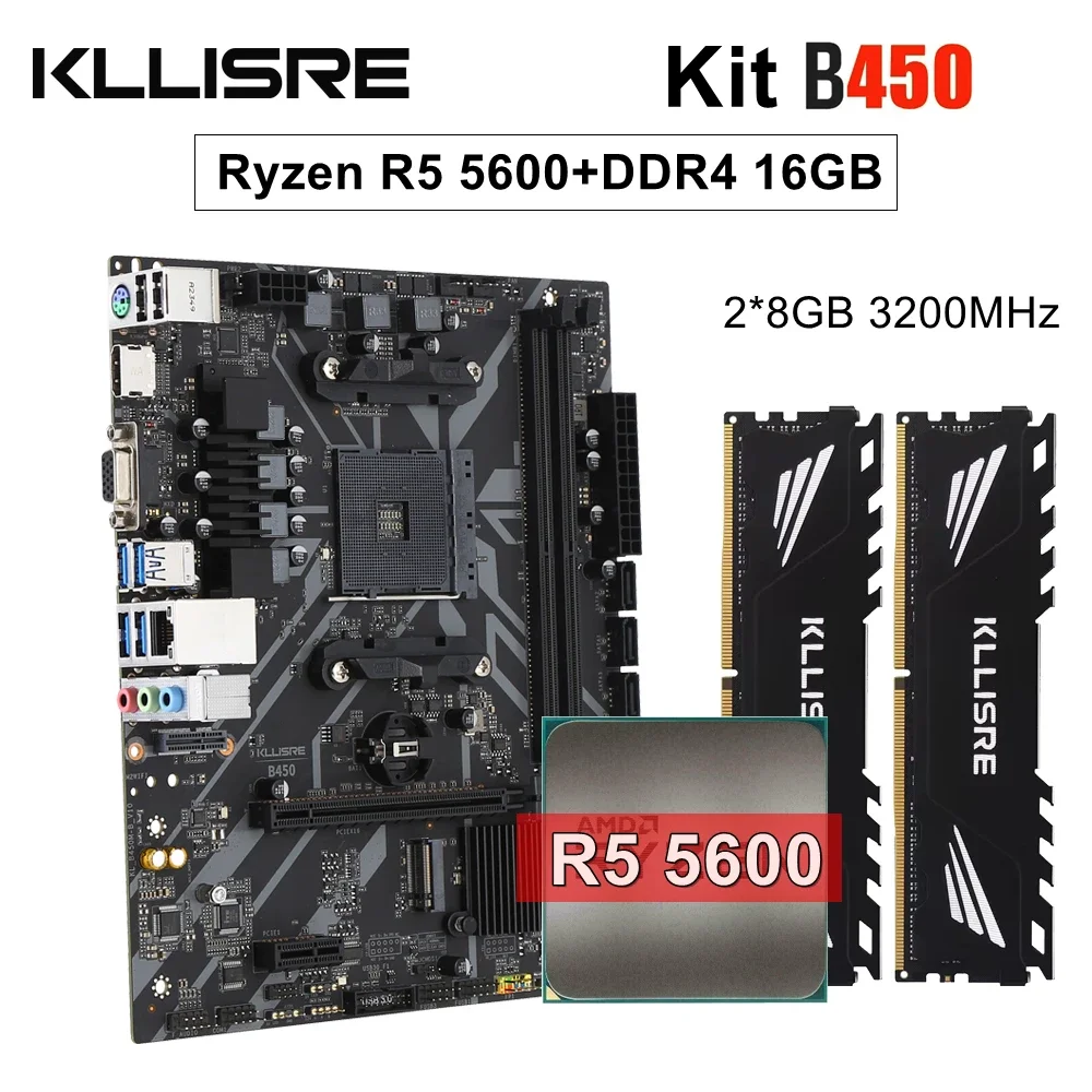 Kllisre B450 Kit amd ryzen With 5 R5 5600 cpu DDR4 16GB (2x8GB) 3200MHz memory B450M AM4 motherboard