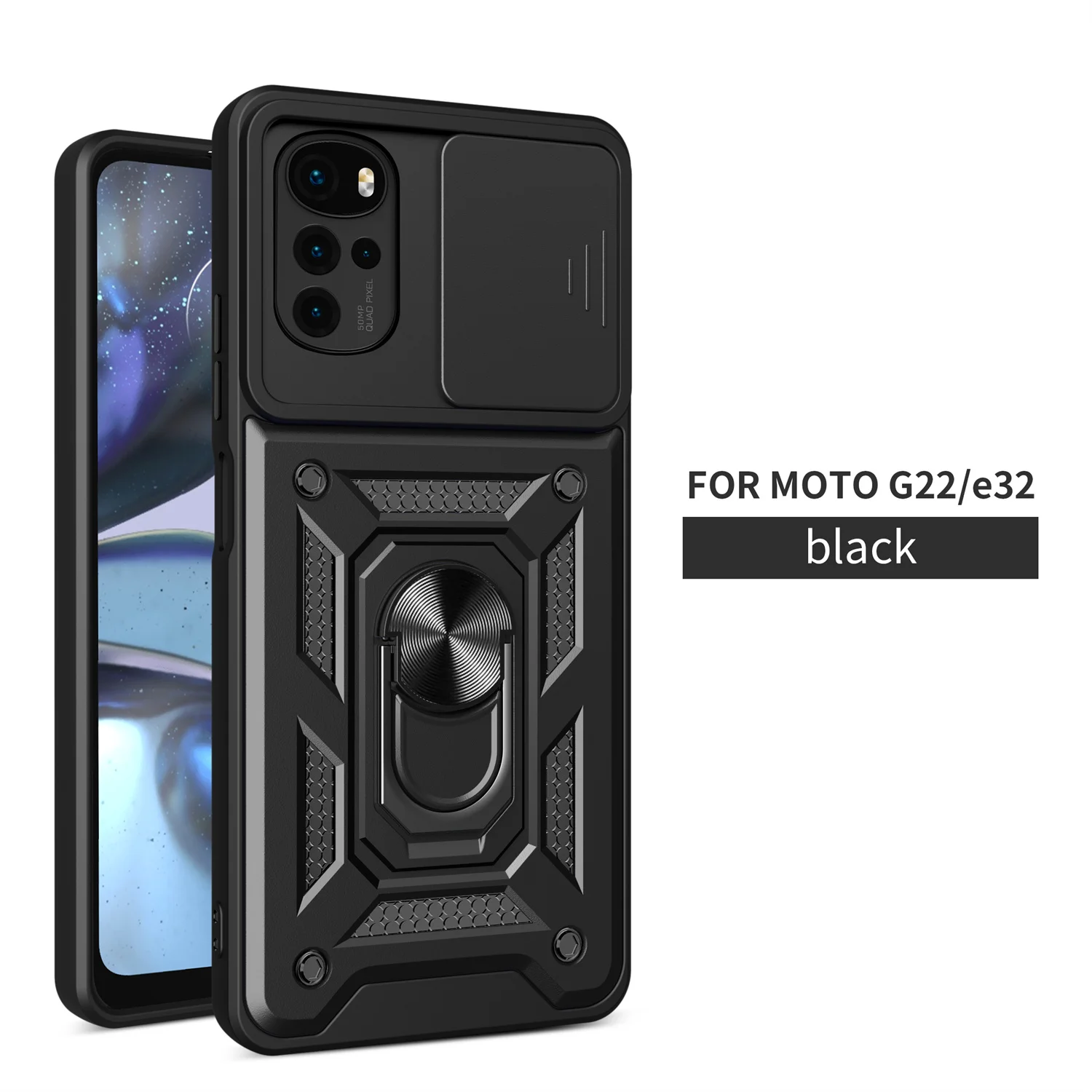 Para Motorola Moto G22 E32Case a prueba de golpes armadura anillo titular fundas de teléfono para Motorola Moto Moto E32 G22 cubierta protectora de lente deslizante