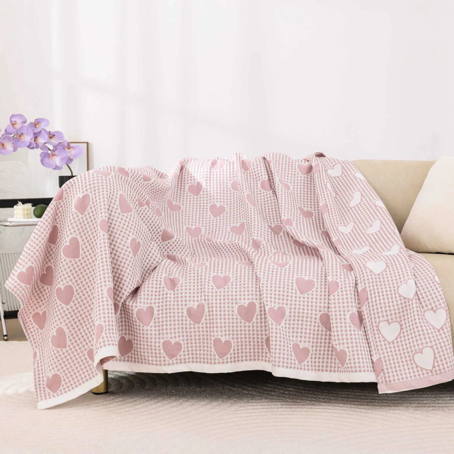 

Waffle Heart Cotton Towel Blanket Bedspread on the Sofa Beds 200*230 cm High Quality 4 Colors