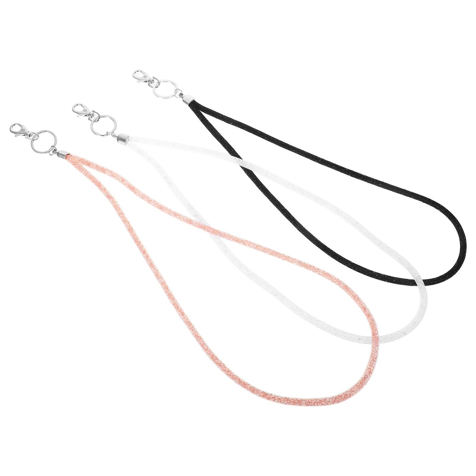 

3Pcs Rhinestone Bling Lanyard for Phone Keychain Id Card Name Tag Metal Clasp Breakaway Neck Strap Portable Multi-Function