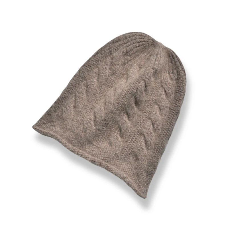 100% الكشمير الخالص سبعة إبرة سميكة محبوك قبعة المرأة الشتاء الملتوية على البخار لفات حافة قبعة حماية الأذن الدافئة والباردة