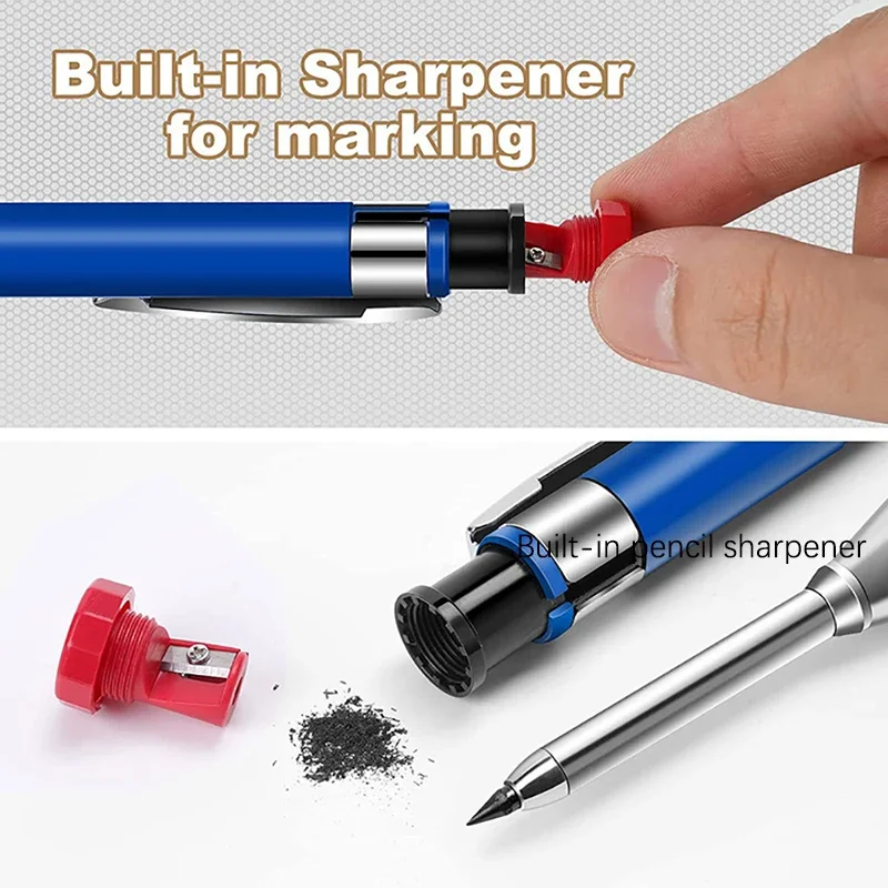 Set di Matite Automatiche per Falegnameria in Metallo Rosso, Nero e Blu da 2,8mm con Coperchio, Mina 2B per Marcatura di Fori Profondi e Disegno Tecnico