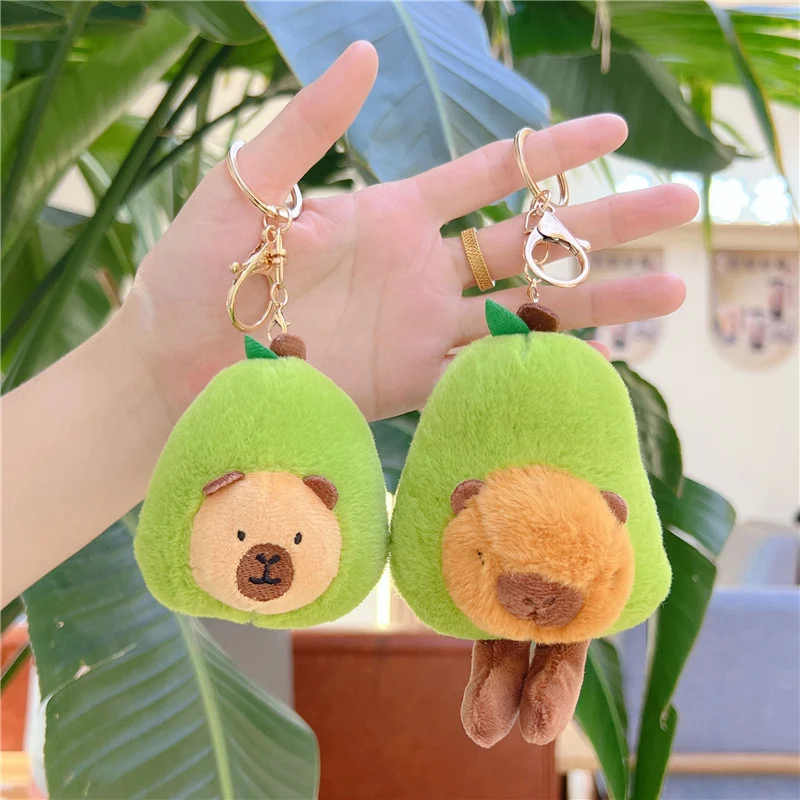 Peluche Carino di Capibara con Avocado, Portachiavi Cartone Animato, Ciondolo Morbido per Zaino, Bambola di Peluche Kawaii Dopamine, Decorazione Accogliente, Regalo per Adolescenti