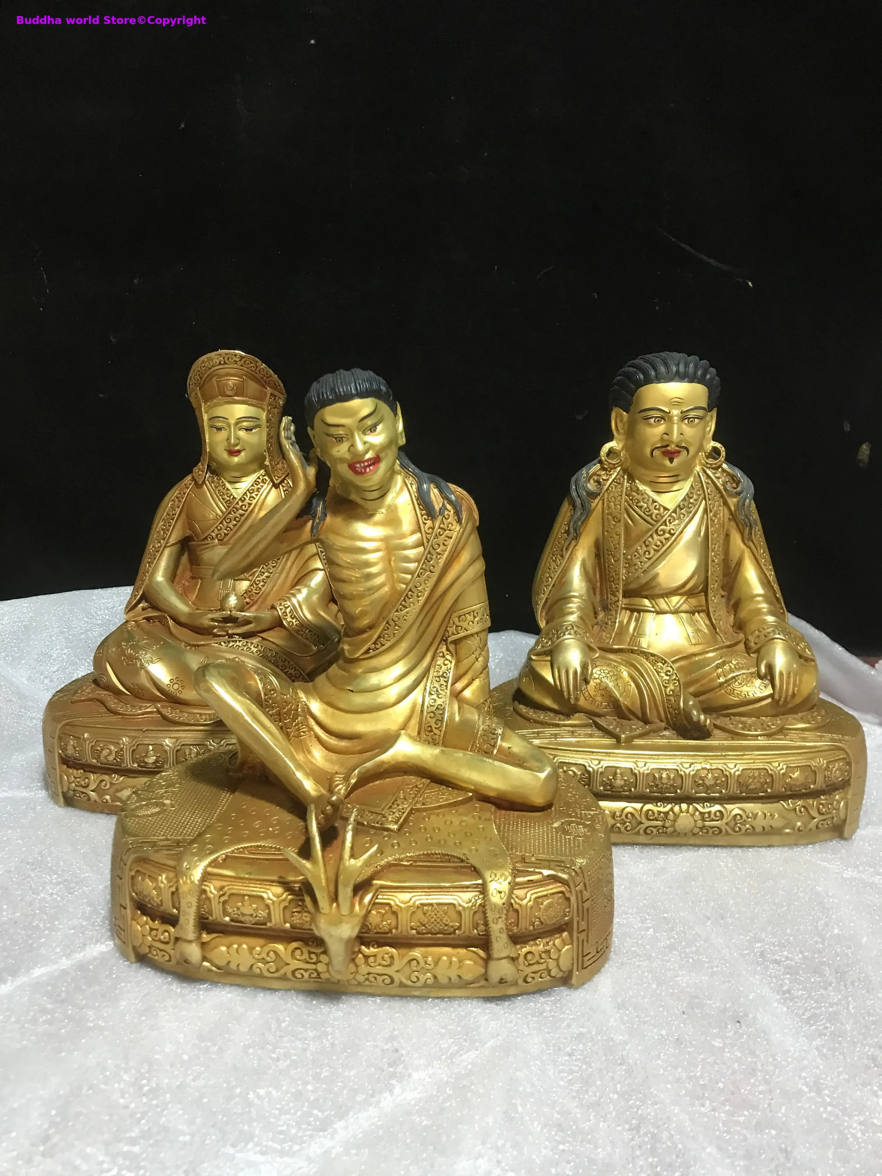 3P buddhas # Tibetan Buddhism Kagyu Milarepa MI LA RI BA buddha Effective protection COPPER gilding buddha statue