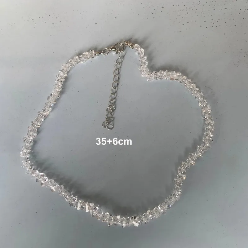 Korean Mulit-cut Glass Crystal Irregular Beaded Choker Necklace for Women Fashion Transparent Vintage Female Collar Neck Jewelry