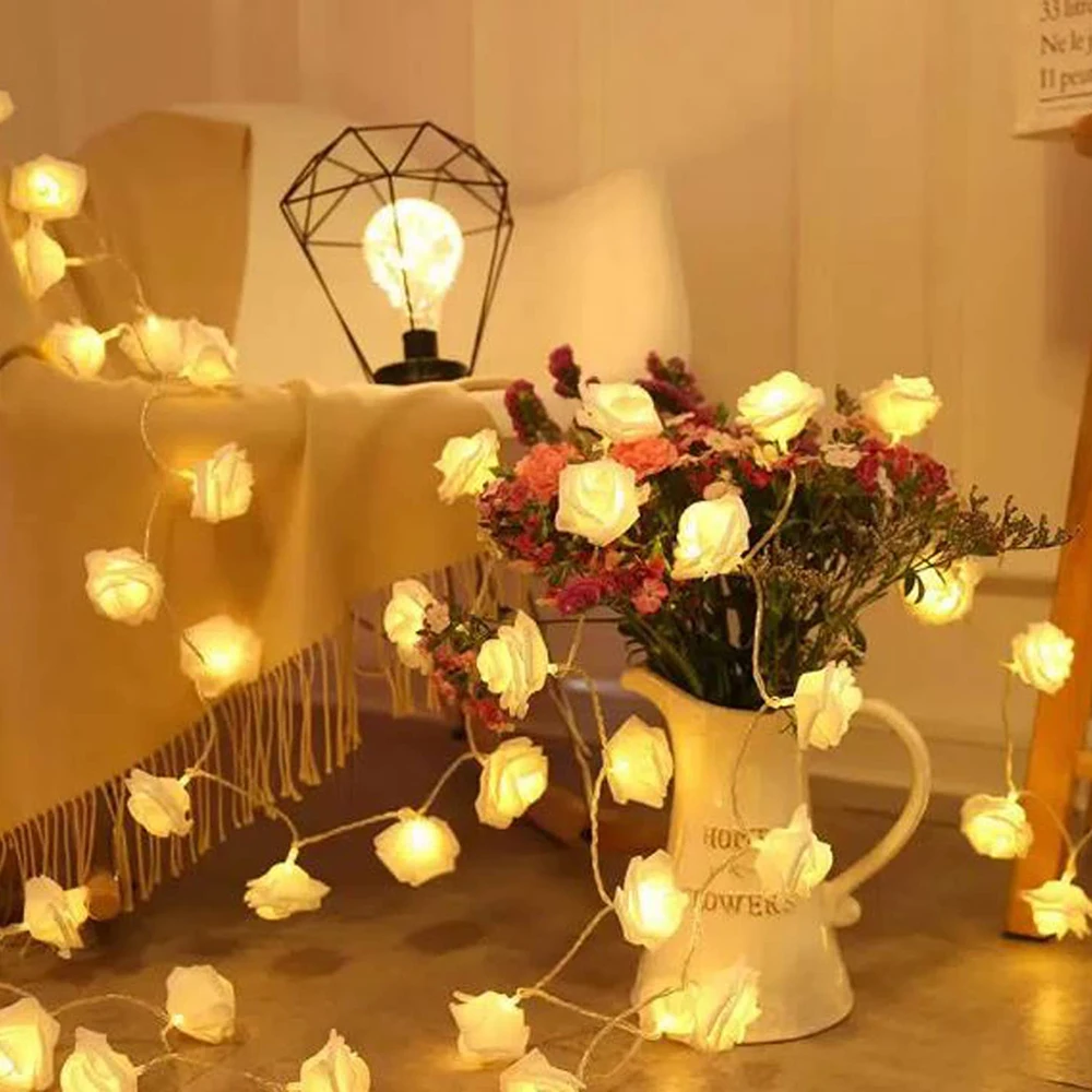 10/20Leds Rose Flower String Lights Battery/Usb Garland Artificial Bouquet Foam Fairy Lights For Valentine's Day Wedding Decor